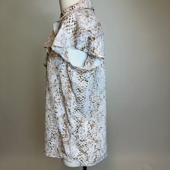 Calvin Klein Snake Print Ruffle Short Sleeve Button Up Blouse Womens Size Small - Picture 7 of 14